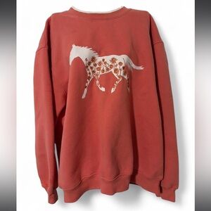 King Universal Pink Crewneck Sweatshirt with White Horse Graphic embroidered Flo